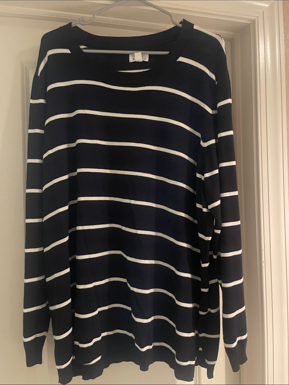 Market & Spruce Navy and White Striped Crewneck Sweater